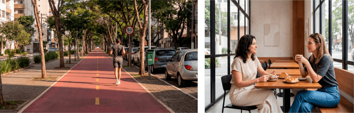 Caminhada e restaurante